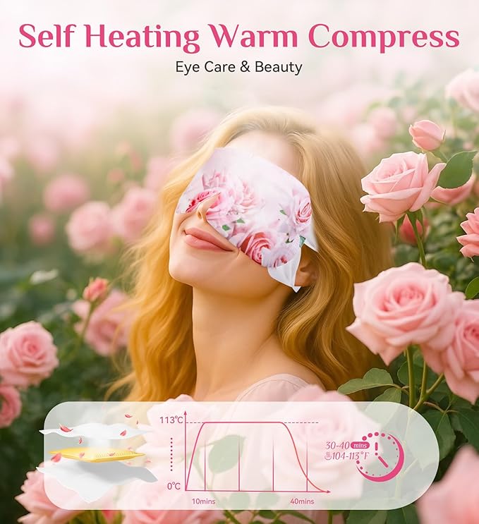 18 Packs Rose Heated Eye Mak - Heating Eye Mask Warm Compress for Dry Eyes Puffinesss Dark Circles Sleep Stye Irritation Stress Relief Self Care Wellness Spa Relaxation Gift for Women