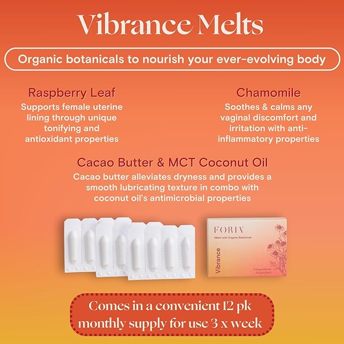 FORIA Vibrance Melts - Organic, Fragrance- Free, Natural Moisturizing Vaginal Suppositories - 12 Count