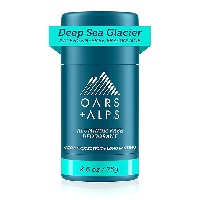 Oars + Alps Aluminum Free Deodorant for Men and Women, Dermatologist Tested and for Sensitive Skin, Vegan, Deep Sea Glacier, 1 Pack, 2.6 Oz