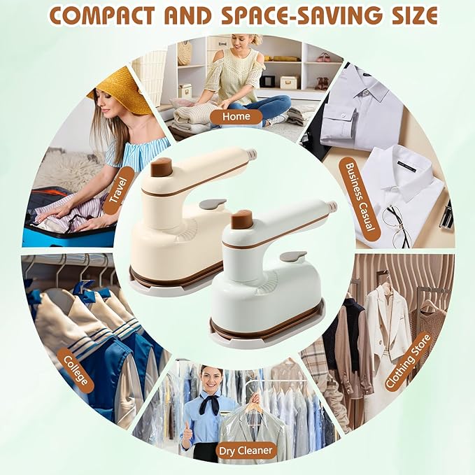 Handheld Portable Steam Iron,Saker Portable Steamer for Clothes,2-In-1 Steamer and Iron,180° Swivel Handle,Lightweight & Compact, Mini Travel iron for Home, Dorm (White)