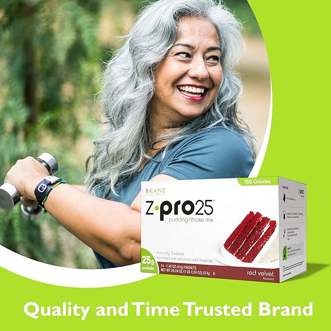 Z-Pro Red Velvet Protein Drink Mix - High Protein, Low Calorie Low Fat Shake and Pudding Mix - Meal Replacement, On-The-Go Packets - Breakfast Boost - 25g Protein - 14 Packets
