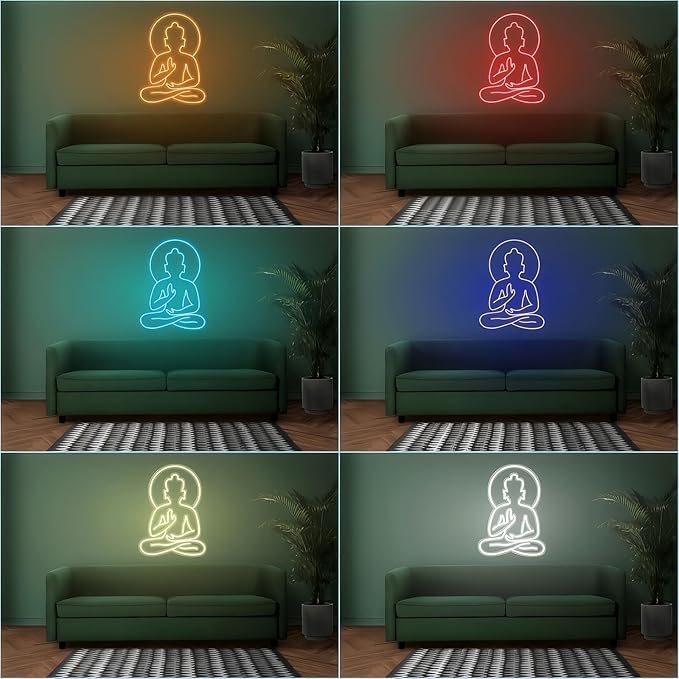 Buddha Neon Sign for Wall Decor, Custom Buddha LED Neon Sign, Fitness & Yoga Decor, Funny Yoga Sign, Motivational Neon Sign, Yoga Gift, Psychic Chakras Healing Exercise, Peaceful Sign