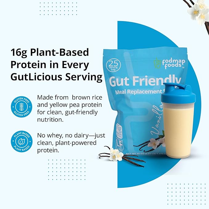 Certified Protein Shake Powder Meal Replacement – Gut Friendly 16g Plant Based Protein, Low Fermentation, Gluten-Free High Protein Meal Replacement Shake Powder | 25 Servings 44.1oz