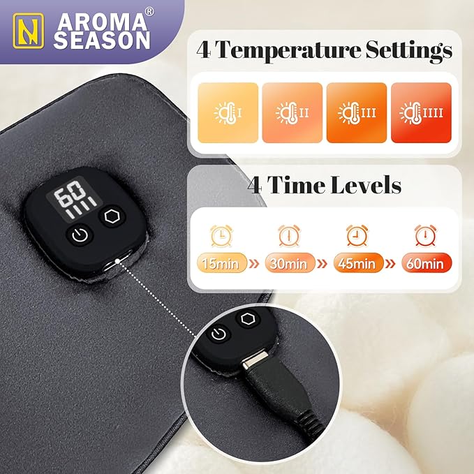 Aroma Season Silk Heated Eye Mask Cordless, 1500mAh Warm Eye Compress for Dry Eyes, Blepharitis, 4 Time Levels and 4 Temperature Settings, Washable (Dark Gray)