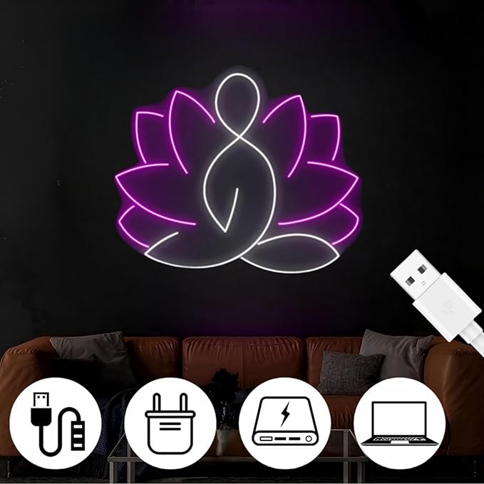 Lotus Pose Yoga Neon Sign, Yoga Led Sign, Meditation Led Light, Exercise Room Wall Decor, Buddha Lotus, Pilates Studio Art Meditation Room Wall Art Yoga Lover Gift, Psychic Chakras Healing Exercise
