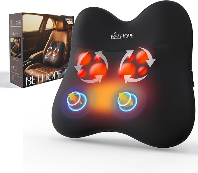 Back Massager with Heat, Shiatsu and Percussion Massage, Cordless Lower Back Massage for Pain Relief Deep Tissue, 4D Neck Massager and Massage Pillow for Shoulder, Black