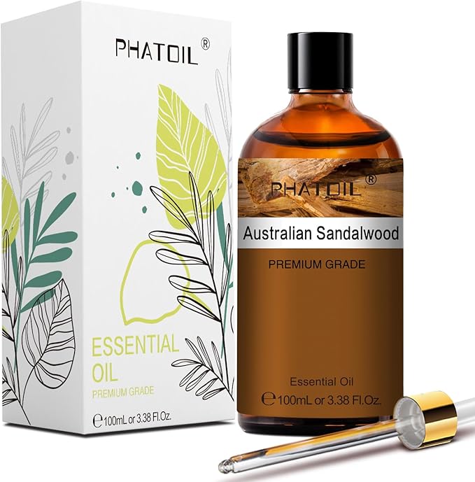 Australian Sandalwood Essential Oil, Pure Premium Natural Oil for Hair Care, Body Skin Care, Aromatherapy, DIY Candle, Soap Making 3.38Fl Oz