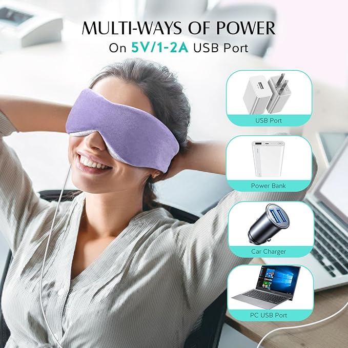 YFONG Heated Eye Mask, Warm Eye Compress Mask for Dry Eyes, USB Electric Heating Pad with Temperature & Timer Control, Dry Sleep Mask for Relax & Reduce Strain Dark Circle Stye Treatment, Purple