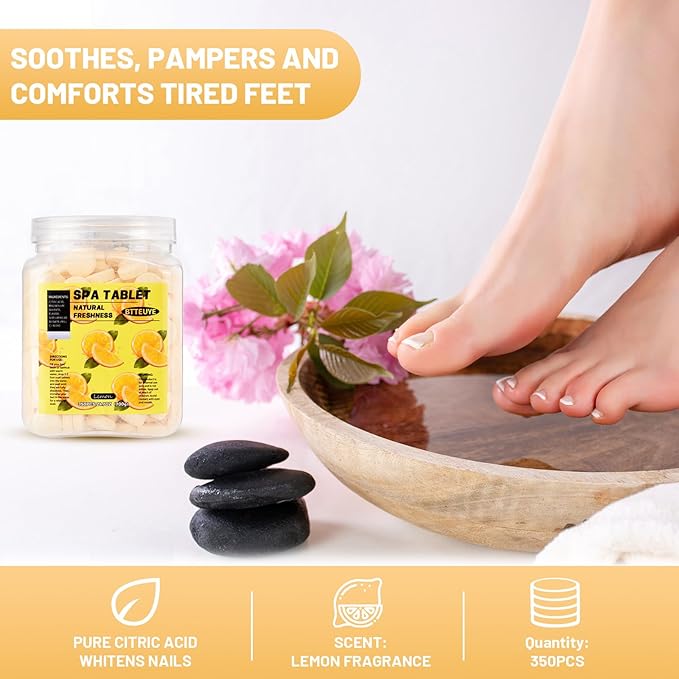 Foot Spa Soak Tablets for Calluses,Foot Pedicure Soak,Natural & Refreshing,Relieve Fatigue,Soothe & Protect Feet,Lemon Scent,350-Count