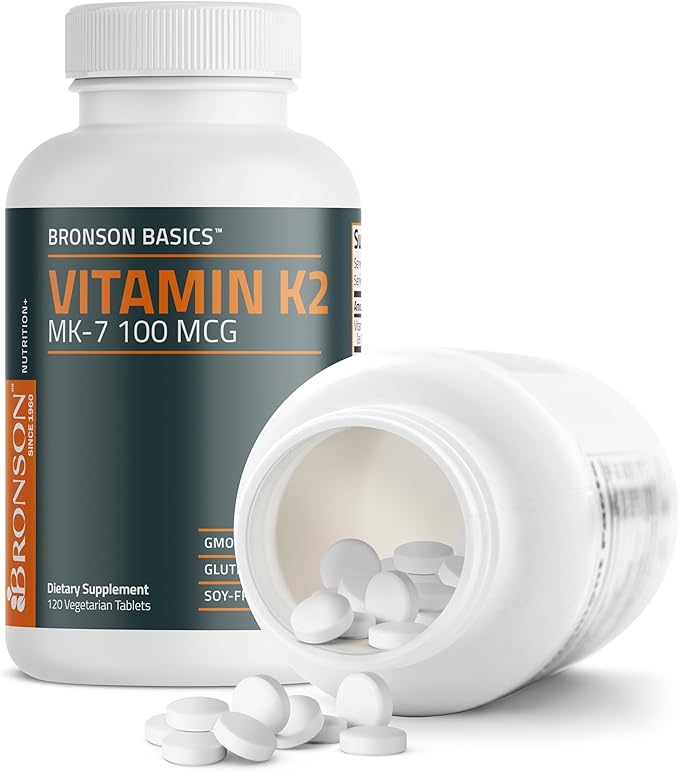 Bronson Vitamin K2 MK-7 100 MCG, K2 as MK7 Menaquinone, Bone Support Non-GMO, 120 Tablets