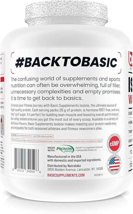 Basic Whey Protein Isolate, 26g Protein, 0g Fat, Gluten-Free, RBST-Free, Rapid Absorption, 120 Calories (5 Pound, Chocolate)