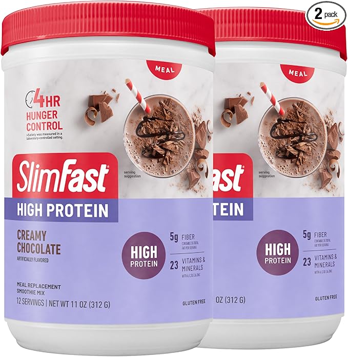 SlimFast High Protein Meal Replacement Shake Powder, 12 Servings (Pack of 2), Advanced Nutrition Smoothie Mix, Digestive Support, Gluten Free, Creamy Chocolate, 20g of Protein (Packaging May Vary)
