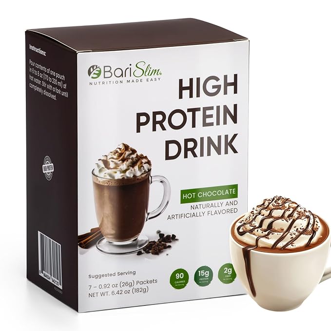 BariSlim Bariatric High Protein Drink Mix - Promotes Muscle Recovery & Healthy Lifestyle - Low Sugar & Low Carb - Ideal for Bariatric Patients & Post-Weight Loss Surgery Support | Hot Chocolate (9 oz)