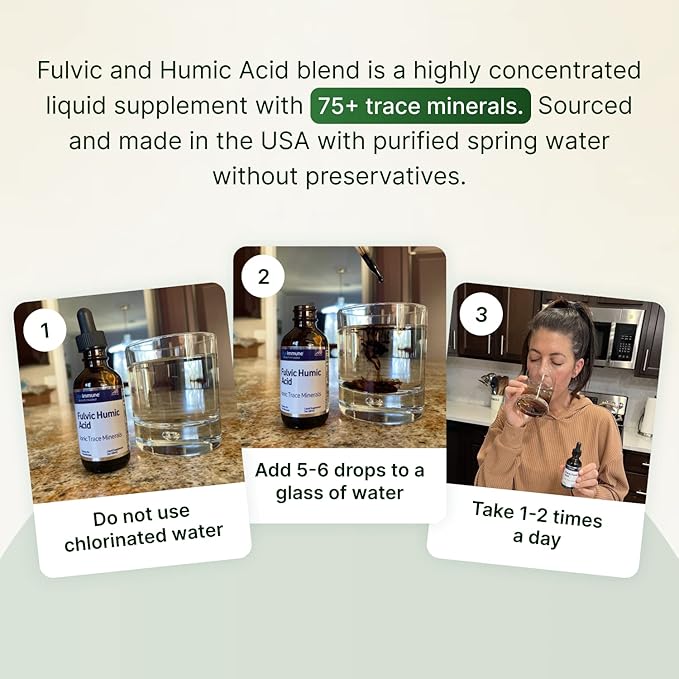 Fulvic Humic Acid Ionic Trace Minerals with Electrolytes Liquid Supplement. Plant Derived Mineral Drops, 75+ Trace Minerals for Energy Boost and Hydration. Up to 8 Months Supply. 2oz.