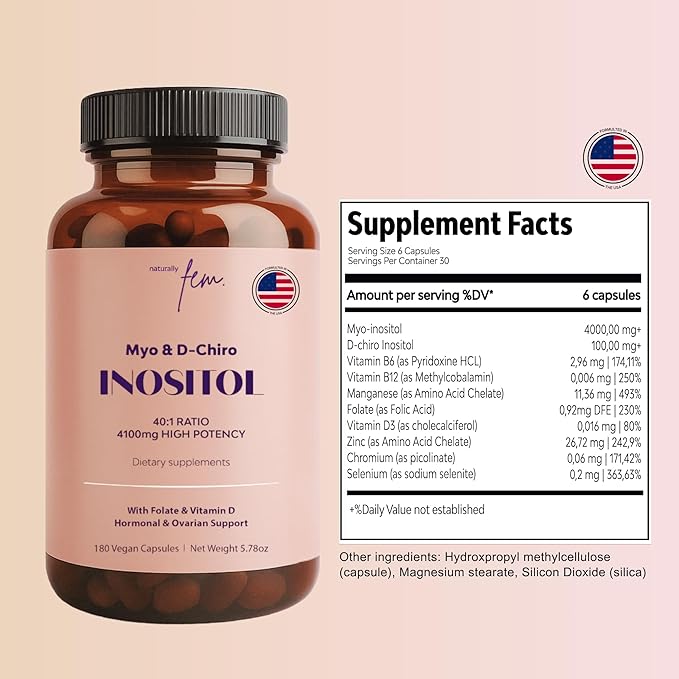 QSTA Myo-Inositol & D-Chiro Inositol Supplement for Women 4100mg (40:1 Ratio) – 9-in-1 Hormonal & Metabolic Support with Folate, Vitamin B6, B12, D3, Zinc & Chromium