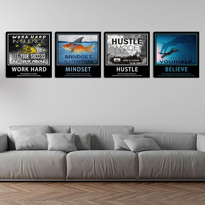 Inspirational Quote Canvas Art - Motivational Office & Living Room Wall Decor - Framed 20"x20"x4pcs