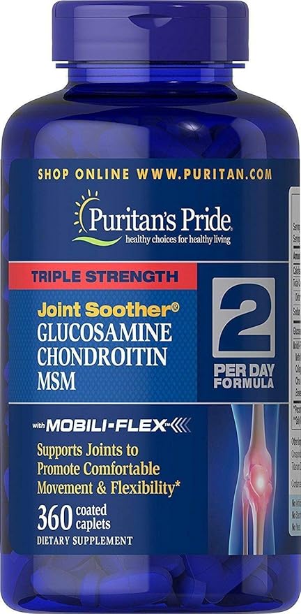 Puritan's Pride Glucosamine Chondroitin MSM, Dietary Supplement for Joint Health, 6 Month Supply, 360 Coated Tablets