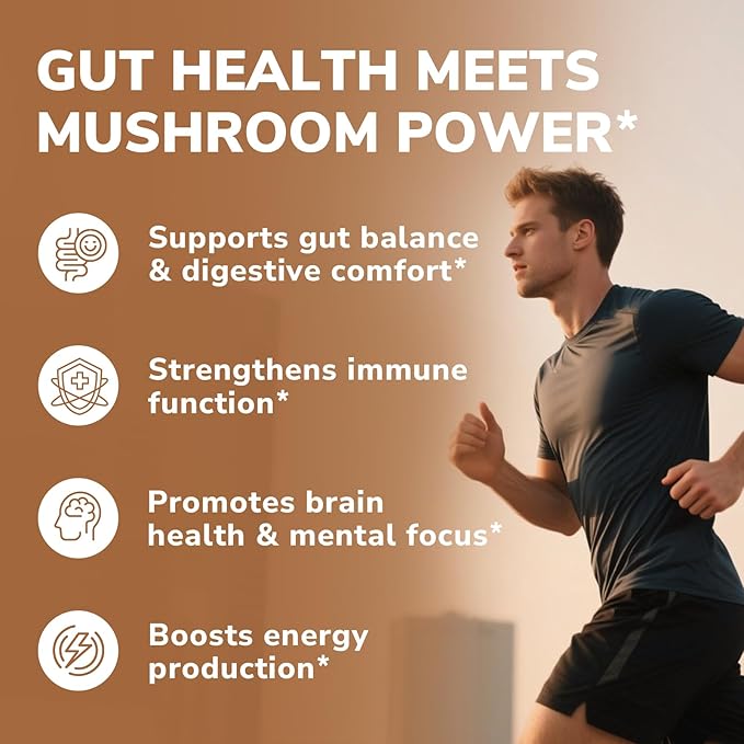 Probiotics+Mushroom, with Lion's Mane, Reishi, Cordyceps, 10 Probiotic Strains, 10000mg Mushroom Strength, for Digestive, Immune, Brain Health & Energy Production, 60 Vegan Capsules