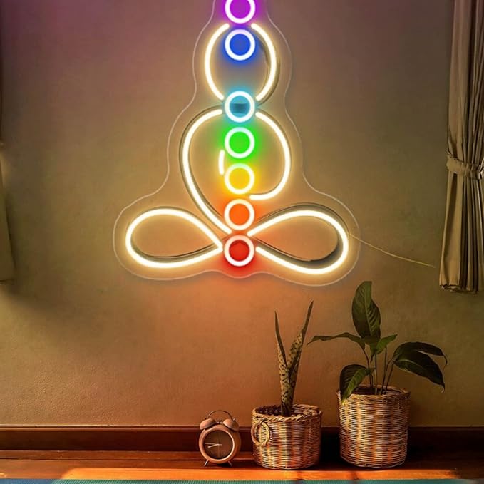 Seven Chakras Meditation Neon Sign Custom Yoga Studio Logo LED Sign Chakras LED Neon Pilates Studio Art Meditation Room Wall Art Yoga Lover Gift, Psychic Chakras Healing Exercise, Peaceful Sign