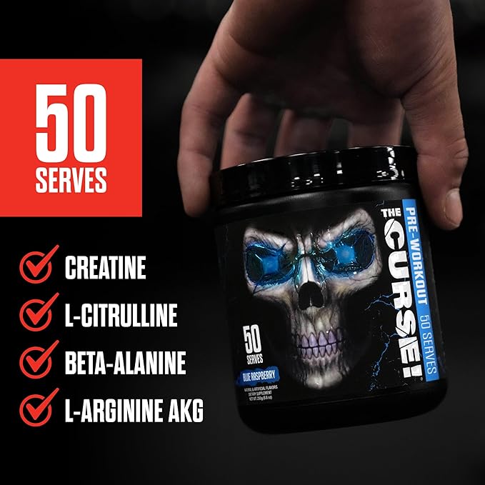 JNX SPORTS The Curse! Pre Workout Powder for Men & Women, Caffeine, Beta-Alanine, Creatine, L-Citrulline, 50 Servings, Pina Colada Flavor – Boost Energy, Strength & Focus