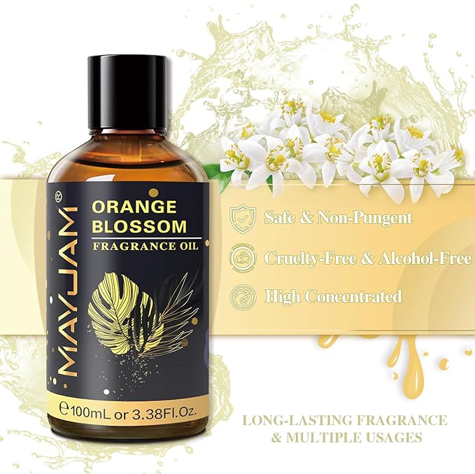 100ML/3.38FL.OZ Orange Blossom Fragrance Oils with Glass Dropper, Essential Oils for Diffusers for Home, Long Lasting Scented Oils for Diffusers Soap Candle Making
