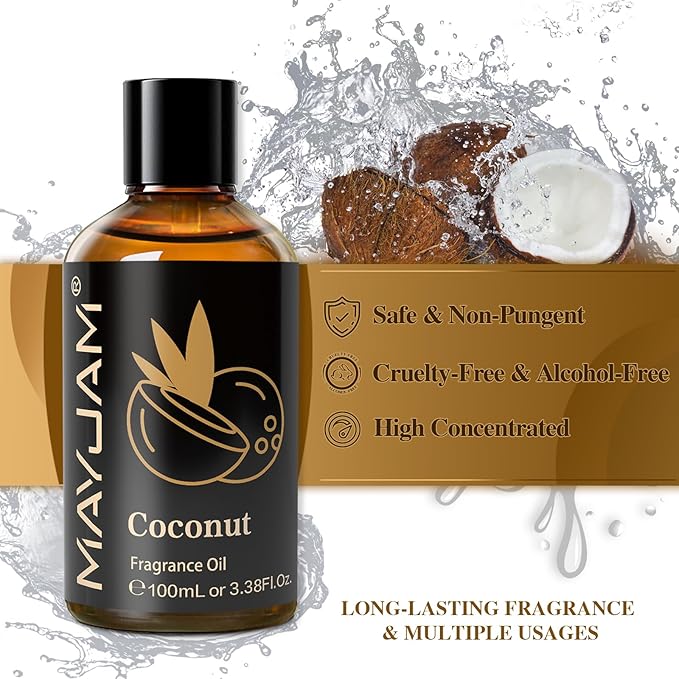 100ML/3.38FL.OZ Coconut Fragrance Oils with Glass Dropper, Essential Oils for Diffusers for Home, Long Lasting Scented Oils for Diffusers Soap Candle Making