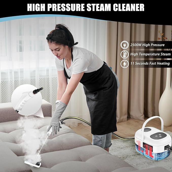 Handheld Steam Cleaner with Touch Screen, Portable Steamer for Cleaning, Hand Held Steamer Cleaner, Pressurized Hand Steam Cleaner for Home Car Detailing Walls Grout Couch Tile Carpet, White