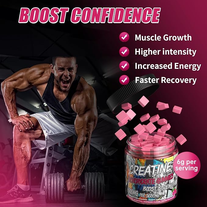 Creatine Monohydrate Gummies 6g for Men Women,Complex Creatine Monohydrate Chewable for Muscle Strength,Muscle Building,Energy Boost,Pre-Workout Energy Supplement,Vegan Raspberry - 120 Count