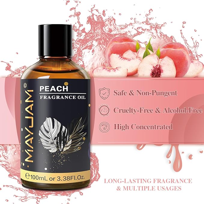 100ML/3.38FL.OZ Peach Fragrance Oils with Glass Dropper, Essential Oils for Diffusers for Home, Long Lasting Scented Oils for Diffusers Soap Candle Making
