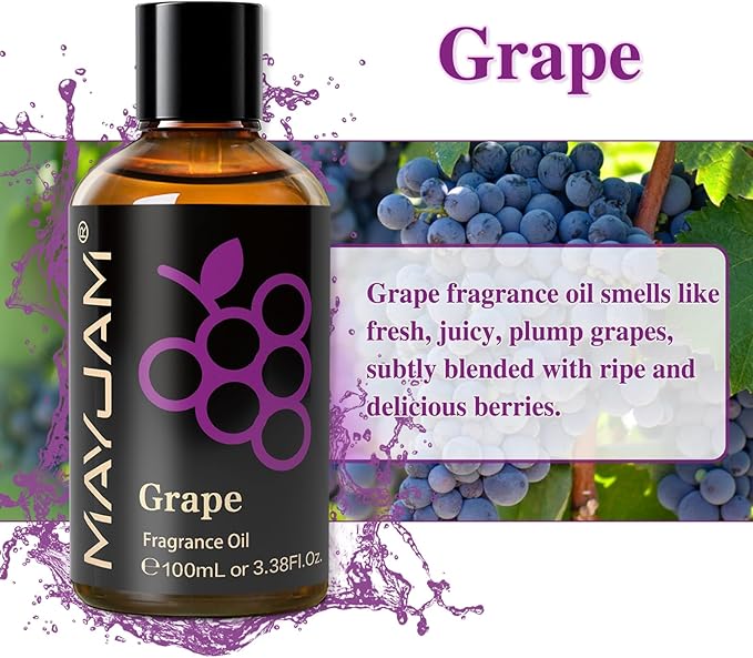 100ML/3.38FL.OZ Grape Fragrance Oils with Glass Dropper, Essential Oils for Diffusers for Home, Long Lasting Scented Oils for Diffusers Soap Candle Making