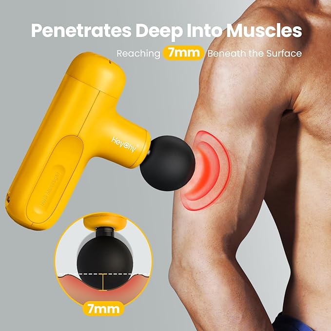 Super Mini Massage Gun Deep Tissue with 5 Speeds, Small Travel Size Percussion Muscle Massager for Pain Relief with 4 Attachments, Handheld Portable Massager Gun for Man & Women, Yellow