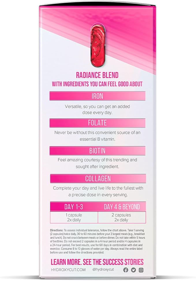 Hydroxycut +Women - 60 Rapid-Release Liquid Capsules, Pack of 2 - Includes Biotin, Collagen, Folate & Iron