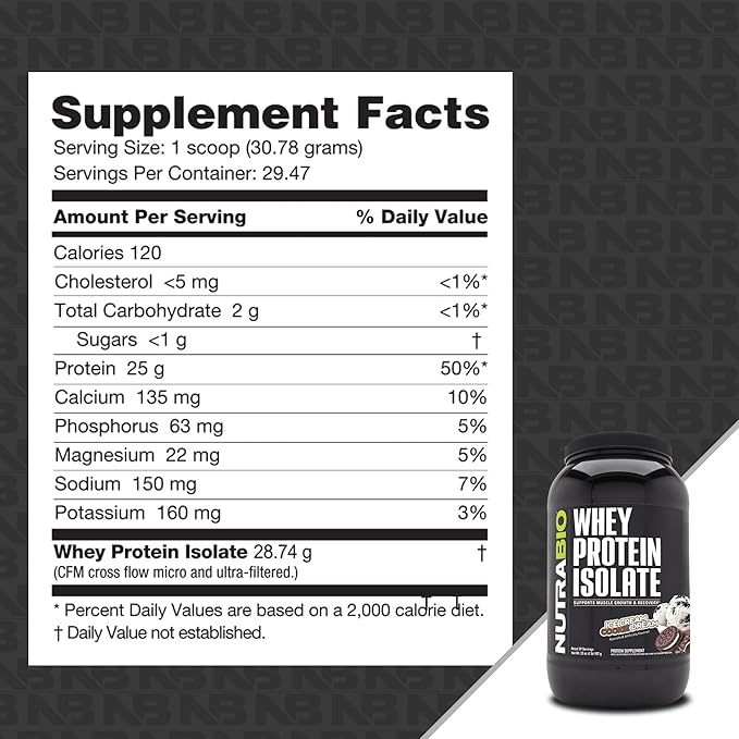 NutraBio 100% Whey Protein Isolate Protein Powder, 25g Protein with Complete Amino Acid Profile, Non-GMO, Soy & Gluten Free, Low Carb, Low Calorie Whey Protein Powder, Ice Cream Cookie Dream, 2 Lbs