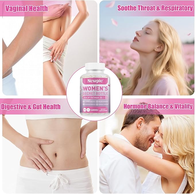 Vaginal Moisturizer Capsules Kacip Fatimah 1000mg, Manjakni 200mg & Slippery Elm Synergize to Moisturize, Tighten, Ease Vaginal Dryness, Maintain Elasticity & pH Balance. Vegan, 60 Capsules (1)