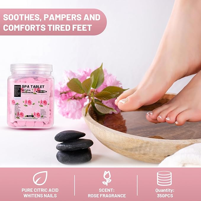 Spa Foot Bath Pedicure Tablets ,Pedicure Foot Spa Supplies,Natural & Refreshing, Relieve Fatigue, Quickly Dissolve & Remove Dead Skin, Rose Fragrance, 350-Count