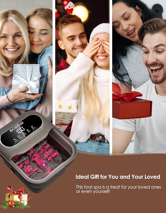 Collapsible Foot Spa with Heat, Bubble and Temp Control, Foot Bath Massager with XL Touch Screen and Massage Rollers, Foot Soaking Tub, Pedicure Foot spa for Stress Relief (Grey)