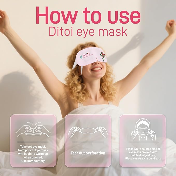 Eye Mask, Rich Hyaluronic Acid Heated Eye Masks for Sleep,Disposable SPA Warm Eye Compress for Dry Eyes,Dark Circles,Puffiness,Self Care,Travel Essentials 20 Packs (Rose)