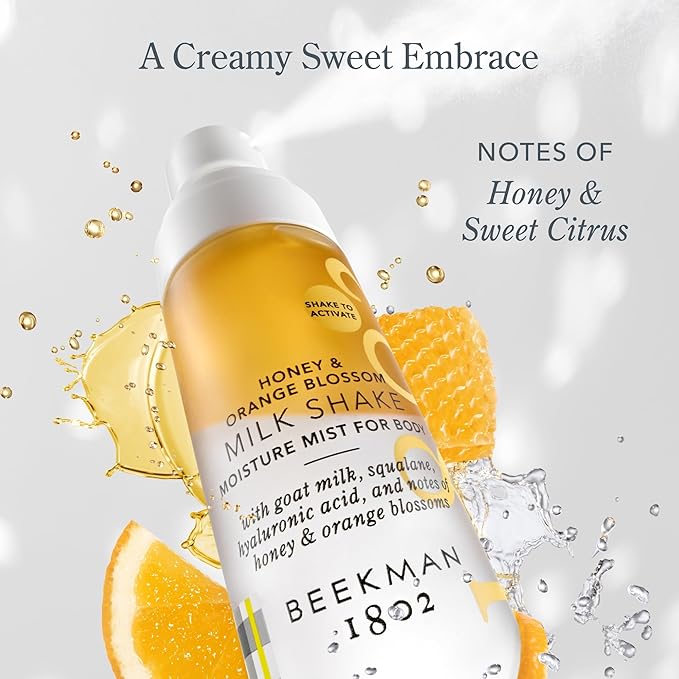 Beekman 1802 Milk Shake Body Mist - Honey & Orange Blossom 2 fl oz - Hyaluronic Acid, Jojoba Oil, Instantly Moisturizes, Hydrates & Softens, Good for Sensitive Skin, Cruelty Free