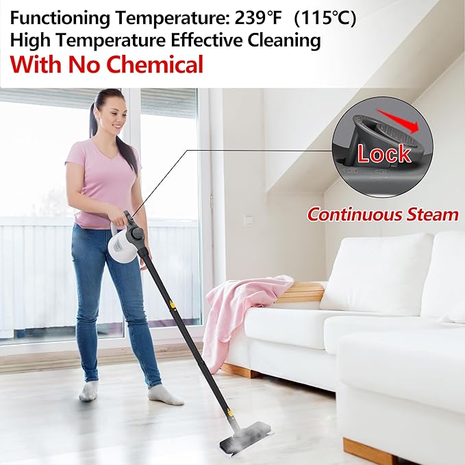 Handheld Steam Cleaner, Portable Steamer with Mop, 350ml Large Capacity,16-Piece Accessory Set for Floor, Car, Carpet, Upholstery, Couch, Tile, Windows Cleaning