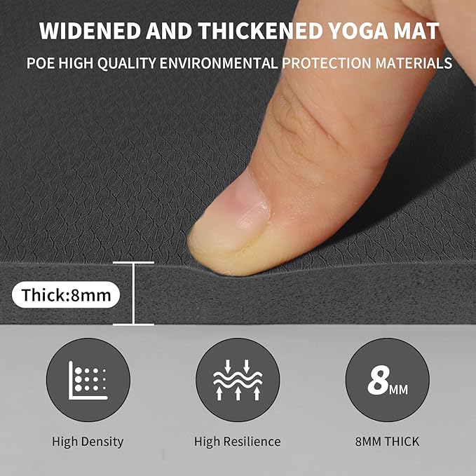 8mm Large Yoga Mat (6'x 4') - Extra Long and Wide 72 x 48 x 0.32 inches, Non-Slip POE Fitness Mat, Eco-Friendly, Thick Wide Exercise Mat for Home Workouts,Ideal for Yoga and Pilates.