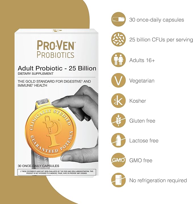 Daily Probiotic for Women & Men | 25 Billion CFU with Acidophilus & Bifidus | Digestive & Immune Support | Vegetarian, Gluten-Free, Lactose-Free | 30 Capsules