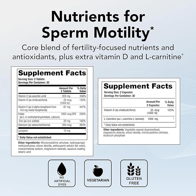 Theralogix ConceptionXR Motility Support Formula - Men's Preconception Vitamins for Fertility Support - Male Fertility Supplements for Sperm Health* - NSF Certified - 60 Tabs + 60 Caps (30-Day Supply)