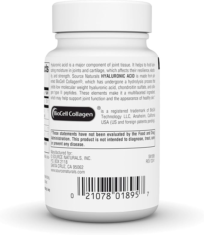 Source Naturals Hyaluronic Acid, Promotes Healthy Joints*, 50mg - 60 Capsules