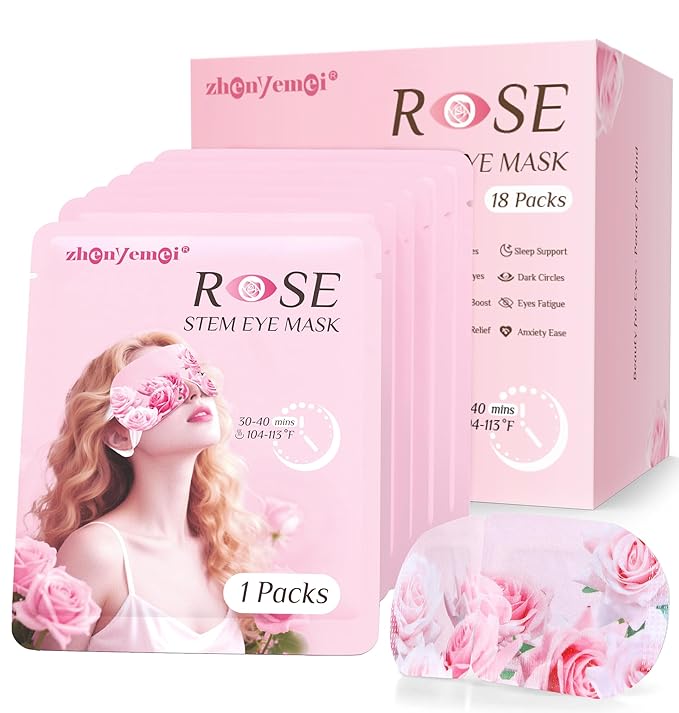 18 Packs Rose Heated Eye Mak - Heating Eye Mask Warm Compress for Dry Eyes Puffinesss Dark Circles Sleep Stye Irritation Stress Relief Self Care Wellness Spa Relaxation Gift for Women