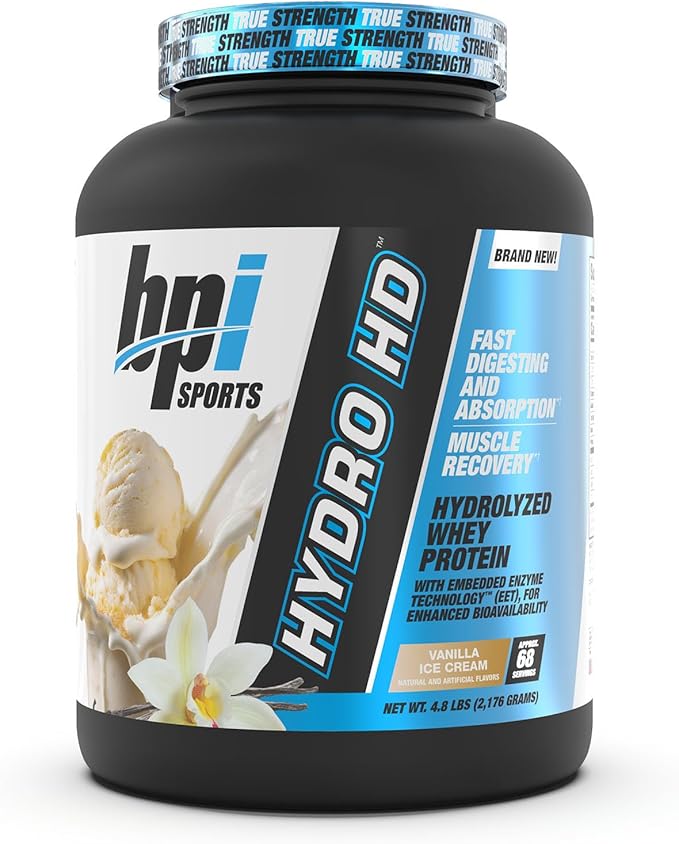 BPI Sports Hydro HD - 100% Hydrolyzed Whey Protein Powder - Muscle Growth, Recovery, 25g of Hydrolyzed Protein, Low Carb, Low Sugar, Fast Absorbing (68 Servings, Vanilla Ice Cream)