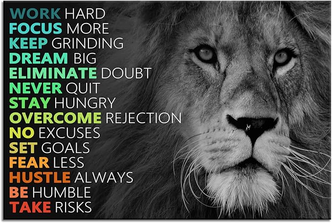 Inspirational Canvas Wall Art Colorful Poster Painting Artwork Motivational Lion Picture Print Wall Decor for Home Office Living Room Bedroom Workplace Wooden Framed Ready to Hang [12''Wx 18''H]