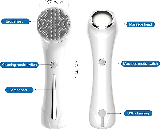 Facial Cleansing Brush, 2 in 1 Ｗaterproof IPx7 Facial Spin Scrubber Set with 4 Brush Heads, Rechargeable Exfoliating Face Brush Deep Cleansing, Gently Exfoliate and Remove Blackhead