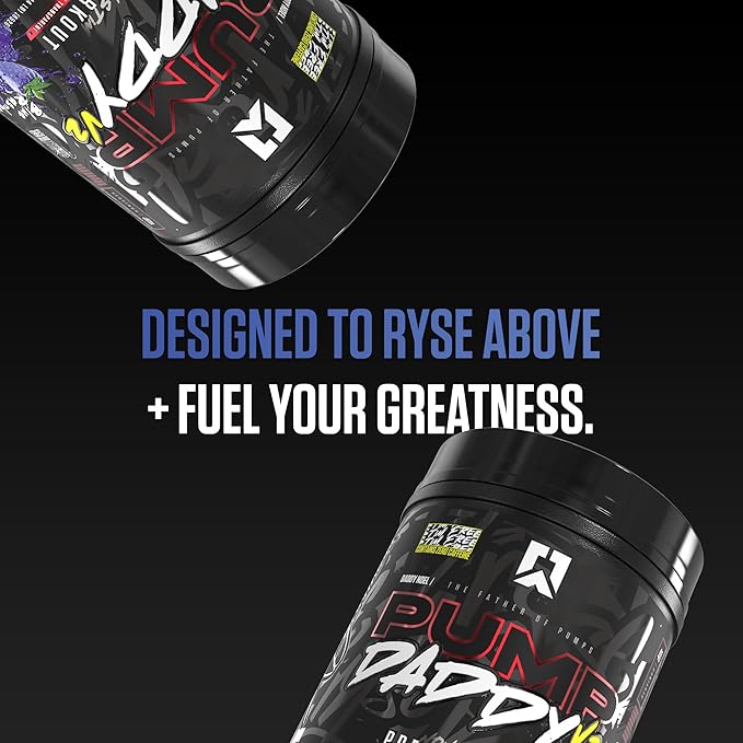 RYSE Pump Daddy V2 Pre Workout Powder - Noel Deyzel Signature - Blue Raspberry - Non-Stim Supplement with Citrulline, Creatine and Beta Alanine for Pumps, Endurance and Strength - 40 Servings