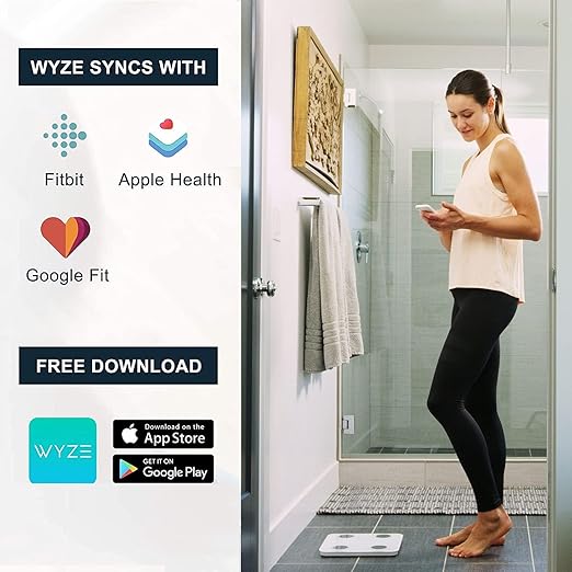 Wyze Scale S, Scale for Body Weight, Digital Bathroom Scale for Body Fat, BMI, Muscle, Heart Rate, Body Composition Analyzer with App, Batteries Included, Bluetooth, 400 lb, White