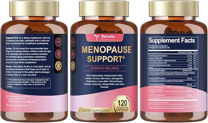 Complete Menopause Supplements for Women, 40-in-1 Hormone Balance for Women Night Sweats Relief*, Hot Flashes, w/Black Cohosh, Probiotics, DIM, Vitex, Dong Quai, Red Clover, 120 Capsules